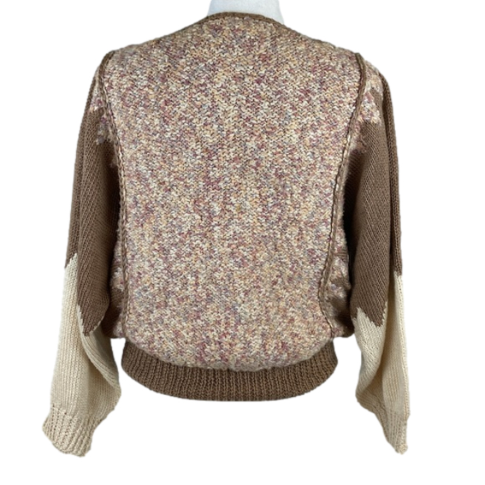 Handmade Knit Boho Sweater Tan Cream Pastel Cozy Cottagecore Large Chunky - Picture 6 of 14